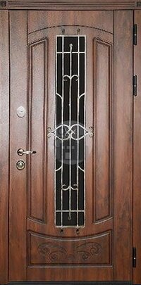 Элитная стальная дверь со стеклом и ковкой, отделка винорит-ДВ-555