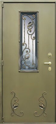 входная дверь с ковкой и стеклом, порошковое напыление, ламинат внутри-ДВ-277